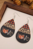 Plaid Leopard Pumpkin PU Leather Earrings MOQ 5PCs