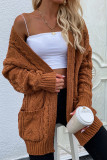 Plain Cable Knit Pocketed Open Front Sweater Cardigans