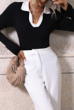 Color Block Lapel Collar Flare Sleeves Knit Top