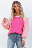 Rose Colorblock Long Sleeve Pullover Fleece Sweatshirt