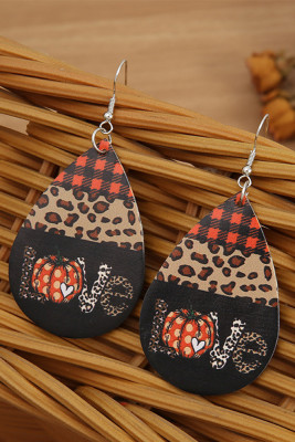 Plaid Leopard Pumpkin PU Leather Earrings MOQ 5PCs