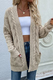 Plain Cable Knit Pocketed Open Front Sweater Cardigans