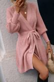 Plain Bat Sleeves Open Front Knit Cardigans with Belt