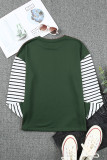 Green Striped Star Print Patchwork Long Sleeve Top