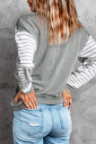 Gray Striped Star Print Patchwork Long Sleeve Top