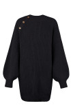 Plain Side Neck Buttons Long Length Knit Sweater Top