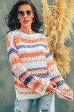 Multicolor Striped Loose Fit Hollow-out Knit Sweater