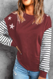 Red Striped Star Print Patchwork Long Sleeve Top
