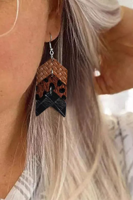 Brown Exotic PU Furry Patchwork Arrow Earrings MOQ 3pcs
