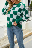 Square Plaid Knit Pullover Sweaters