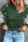 Green Striped Star Print Patchwork Long Sleeve Top