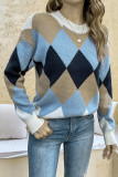 Multicolor Diamond Plaid Knit Sweaters