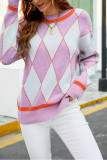 Color Block Diamond Plaid Knit Pullover Sweaters