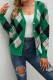 V Neck Front Open Button Diamond Plaid Knit Cardigans