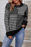 Houndstooth Plaid Contrast Color Pullover Sweaters
