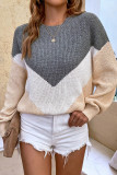 Chervon Color Block Pullover Knit Sweaters 