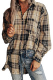 Khaki Plaid Pocket Buttoned Long Sleeve Shirt