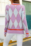 Color Block Diamond Plaid Knit Pullover Sweaters