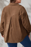 Brown Plus Size Pockets Corduroy Shirt Coat 
