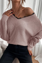 Eyelash Lace Edge V Neck Knit Sweaters
