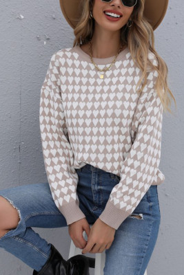 Khaki Heart Knit Pullover Sweaters