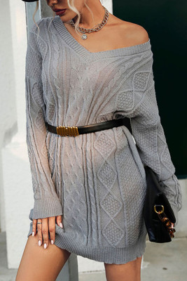 Grey Cable Knit Sweater Dress