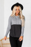 Gray Drawstring Cowl Neck Color Block Sweatshirt