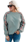 Sky Blue Plus Size Embroidered Patchwork Long Sleeve Sweatshirt