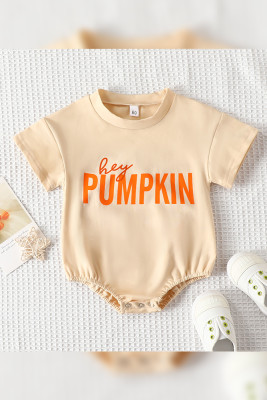 Apricot Hey Pumpkin Print Baby Rompers