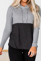 Gray Drawstring Cowl Neck Color Block Sweatshirt