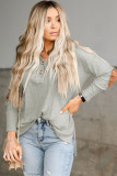 Gray Buttoned Elbow Patchwork Rib Knit Top