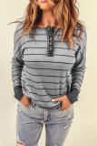 Gray Striped Color Block Buttoned Waffle Knit Shirt
