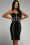 Black Color Block Spaghetti Straps Bodycon Dress
