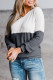 Gray V Neck Colorblock Waffle Knit Top