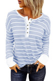 Sky Blue Striped Color Block Buttoned Waffle Knit Shirt
