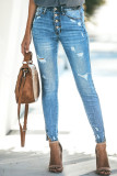 Multi Buttons Washed Ripped High Waist Skinny Jeans