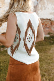 White V Neck Aztec Pattern Sweater Vest