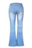 Washed Distressed Bell Flare Denim Pants