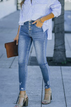 Blue Washed Ripped Skinny Jeans Pants
