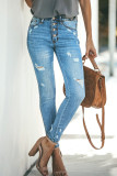 Multi Buttons Washed Ripped High Waist Skinny Jeans