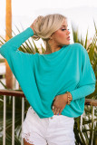 Green Batwing Sleeves Loose Knit Tunic Top