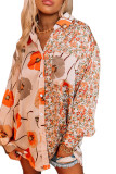 Orange Floral Patchwork Buttoned Shirt with Pocket
