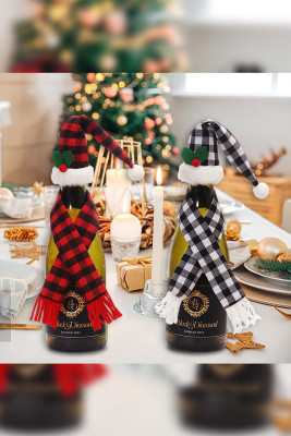 Plaid Christmas Wine Bottle Decoration Set 