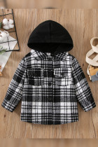 Button Up Pockets Plaid Hooded Kids Coat 
