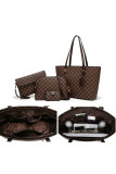 Plaid PU Leather Tote Bag & Crossbody Bag & Messenger & Card Holder 4pcs Set MOQ 3pcs