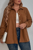 Brown Corduroy Open Button Plus Size Shirt