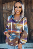 Multicolor Aztec Half Zip Hooded Sweatshirt with Pocket