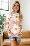 Pink Daisy Print Zipped Doublehood Sweatshirt