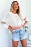 White Ribbed Round Neck Striped Sweater