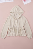 Apricot Waffle Knit Buttons Ruffled Hooded Top